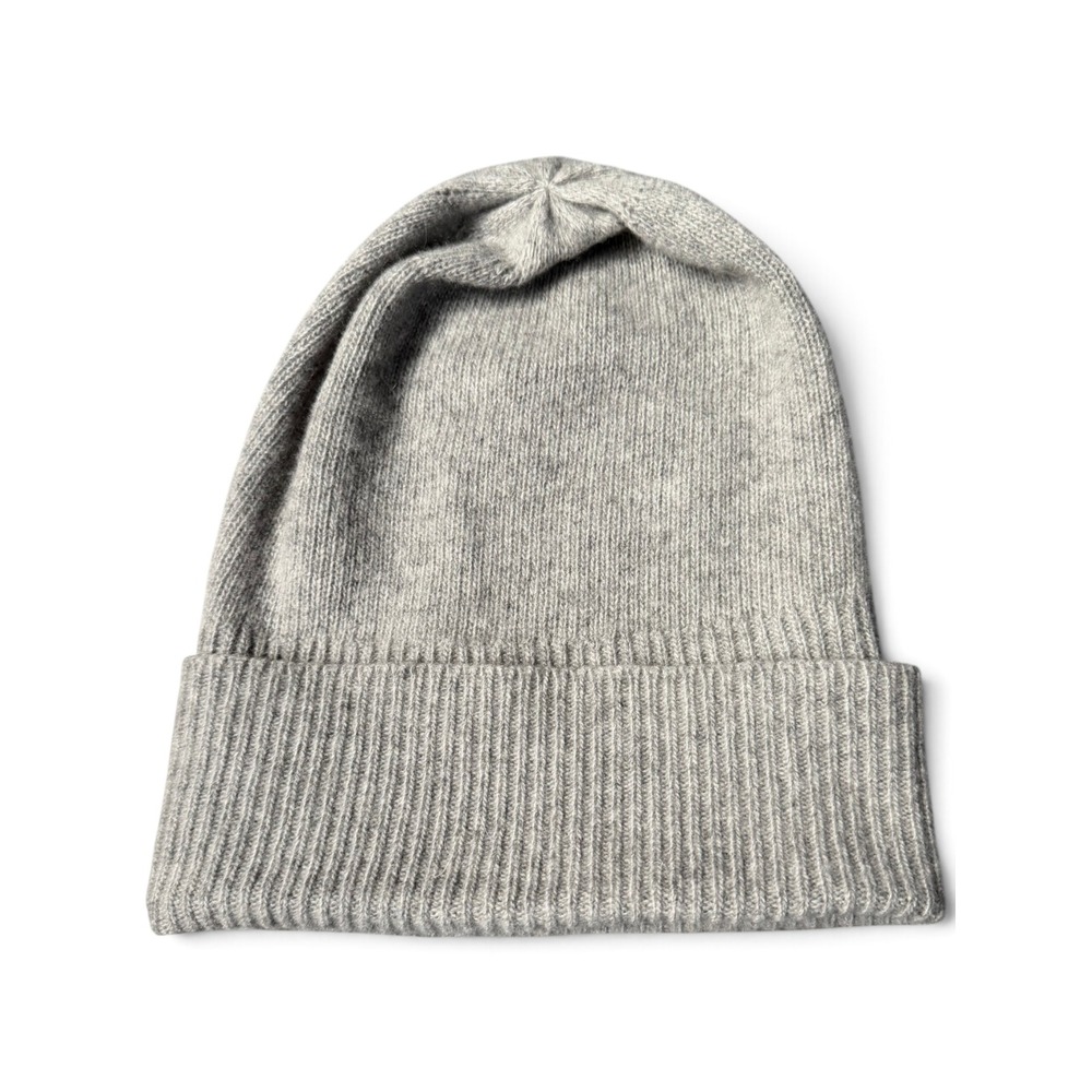 Portolano‎ Italy Beanie Hat Gray 100% Cashmere Ribbed Cuff Knit Luxury Soft Warm